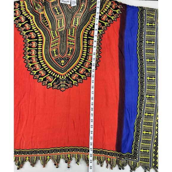 VTG Santé Classics Dashiki Kaftan Tunic Top Multicolor Boho Fringe Hem One Size - Picture 5 of 11